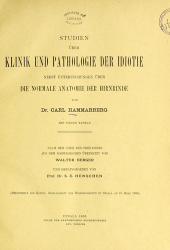 Studien über Klinik und Pathologie der Idiotie