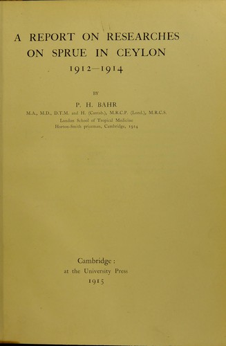 A report on researches on sprue in Ceylon, 1912-1914