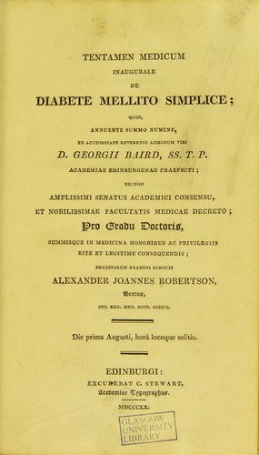 Tentamen medicum inaugurale de diabete mellito simplice