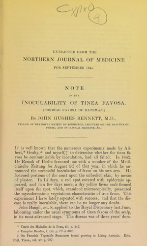 Note on the inoculability of tinea favosa, (porrigo favosa of Bateman)