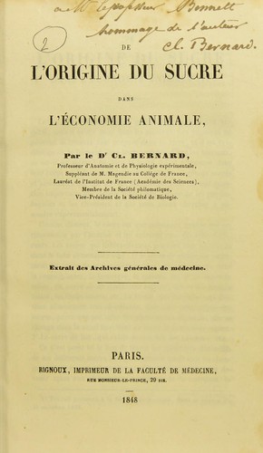 De l'origine du sucre dans l'économie animale