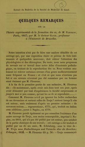 Quelques remarques sur la théorie expérimentale de la formation des os, de M. Flourens, Paris, 1847