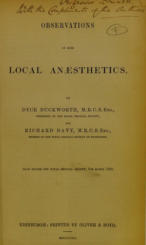 Observations on some local anæsthetics