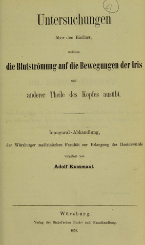 Untersuchungen über den Einfluss, welchen die Blutströmung auf die Bewegungen der Iris und anderer Theile des Kopfes ausübt