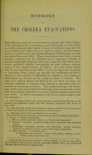 Histology of the cholera evacuations in man and the lower animals