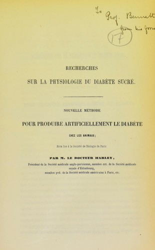 Recherches sur la physiologie du diabète sucre