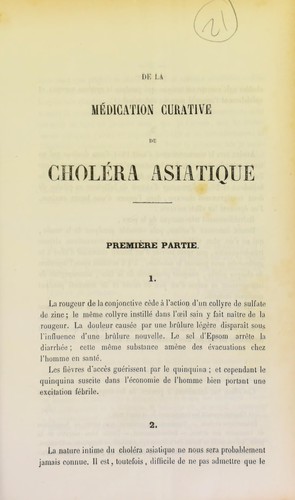 De la médication curative du choléra asiatique