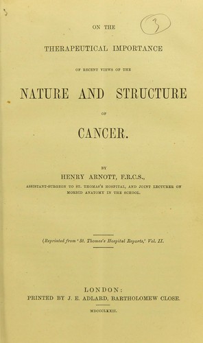 On the therapeutical importance of recent views of the nature and structure of cancer