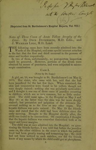 Notes of three cases of acute yellow atrophy of the liver