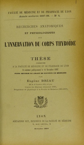Recherches anatomiques et physiologiques sur l'innervation du corps thyro"ide