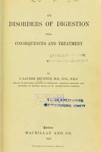 On disorders of digestion, their consequences and treatment
