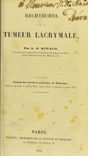Recherches sur la tumeur lacrymale