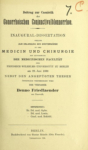 Beitrag zur Casuistik der Conjunctivalblennorrhoe
