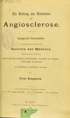Ein Beitrag zur Kenntniss der Angiosclerose