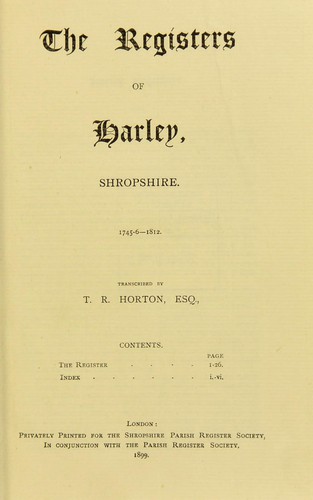 The registers of Harley, Shropshire