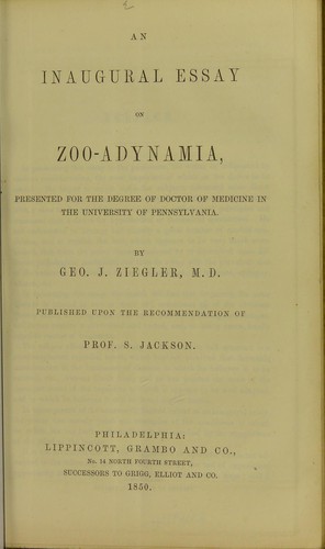 An inaugural essay on zoo-adynamia ...