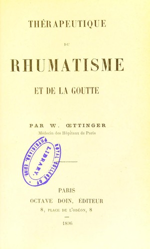 Thérapeutique du rhumatisme et de la goutte