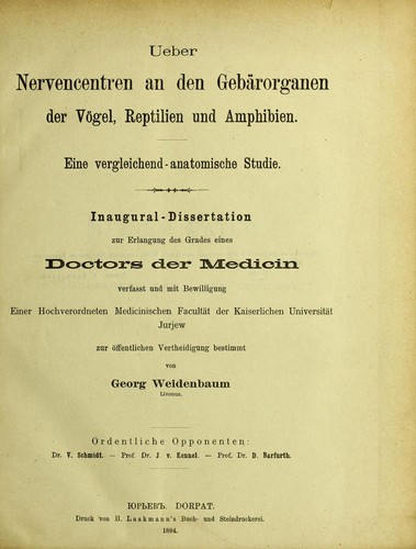 Ueber Nervencentren an den Gebärorganen der Vögel, Reptilien und Amphibien