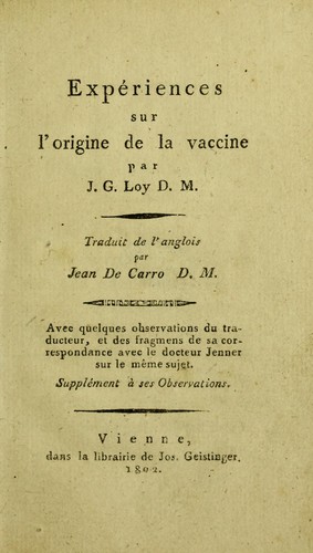 Expériences sur l'origine de la vaccine ...