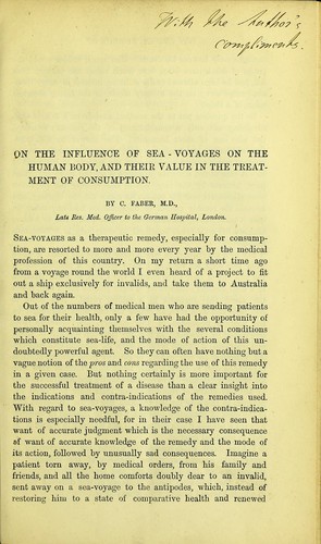 On the influence of sea-voyages on the human body, and their value in the treatment of consumption