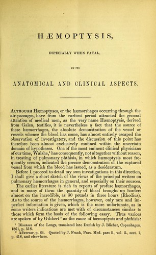 On haemoptysis, especially when fatal, in its anatomical and clinical aspects