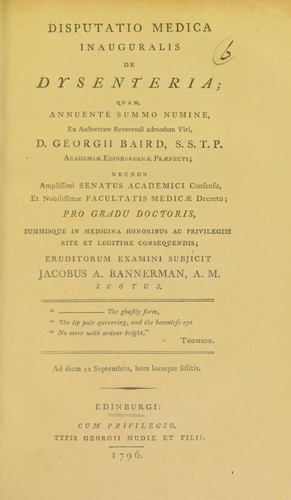 Disputatio medica inauguralis de dysenteria ...