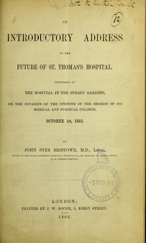 An introductory address on the future of St. Thomas's Hospital