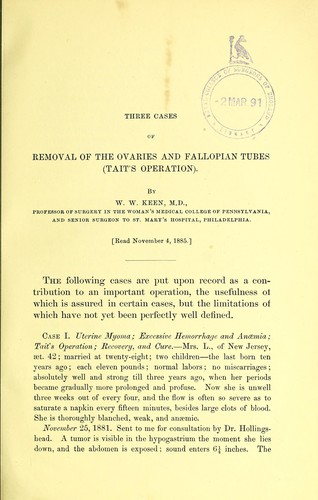 Three cases of removal of the ovaries and Fallopian tubes (Tait's operation)