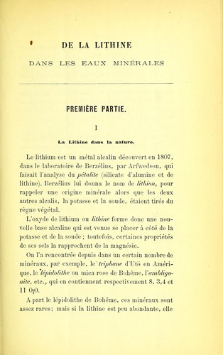 De la lithine dans les eaux minérales de Royat et dans les principales sources thermales d'Auvergne