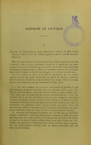 Preuves de l'insignificance d'une expérience célèbre de MM. Victor Horsley et Beevor sur les centres appelés moteurs