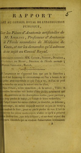 Rapport fait au Conseil royal d'instruction publique, sur les pièces d'anatomie artificielle de M. Ameline ... et sur les demandes qu'il adresse à ce sujet au Conseil royal