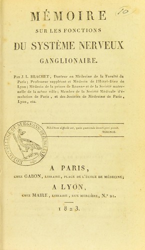 Mémoire sur les fonctions du système nerveux ganglionaire