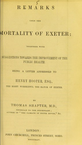 Remarks upon the mortality of Exeter