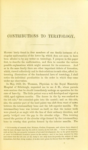 Contributions to teratology