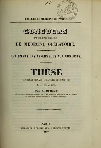 Des opérations applicables aux ankyloses