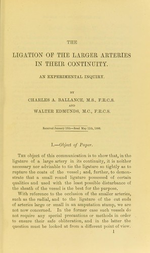 The ligation of the larger arteries in their continuity