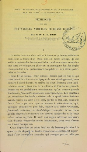 Recherches sur les fontanelles anomales du crâne humain