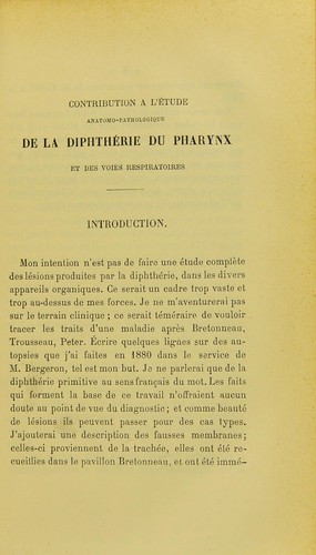 Contribution à l'étude anatomo-pathologique de la diphthérie du pharynx et des voies respiratoires