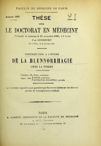 Contribution à l'étude de la blennorrhagie chez la femme