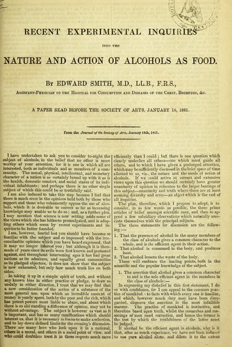 Recent experimental inquiries into the nature and action of alcohols as food