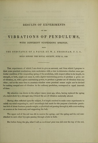 Results of experiments on the vibrations of pendulums with different suspending strings