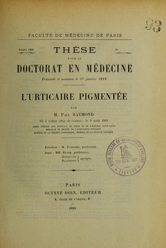 L'urticaire pigmentée