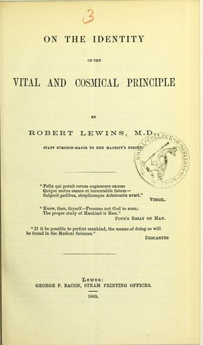 On the identity of the vital and cosmical principle