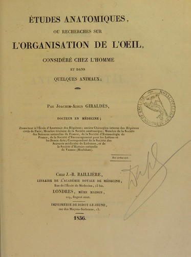 Études anatomiques, ou recherches sur l'organisation de l'oeil