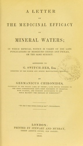 A letter on the medicinal efficacy of mineral waters