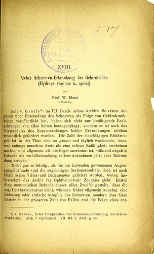 Ueber Sehnerven-Erkrankung bei Gehirnleiden (Hydrops vaginae n. optici)