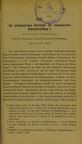 Zur pathologischen Histologie der traumatischen Hodenentzündung