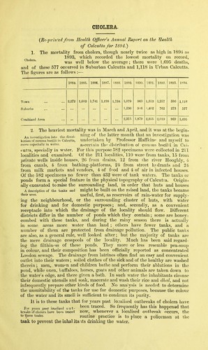 Cholera in Calcutta in 1894 and anti-choleraic inoculation