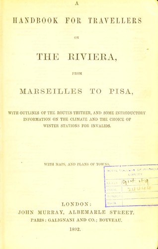 A handbook for travellers on the Riviera