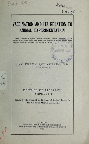 Vaccination and its relation to animal experimentation